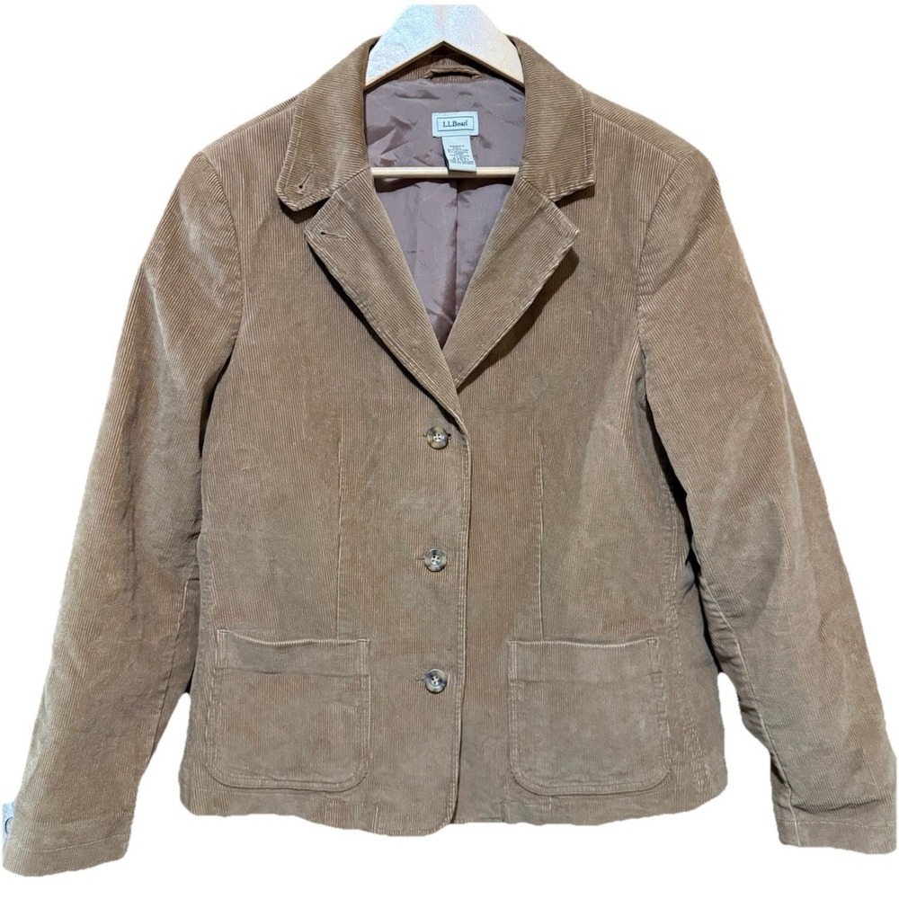 L.L. BEAN TAUPE BROWN STRETCH CORDUROY BLAZER JACKET ‎ SIZE 14 REG